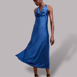 NWT Banana Republic Factory ‘Satin Halter-Neck Midi Dress’ in “Night Whale” Sz M
